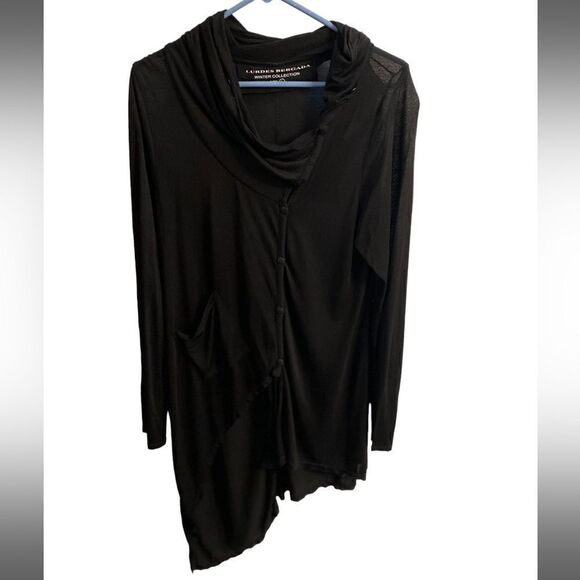Lurdes Bergada Black Lightweight Asymmetrical Cardigan. Size Large. EUC! - Picture 1 of 6